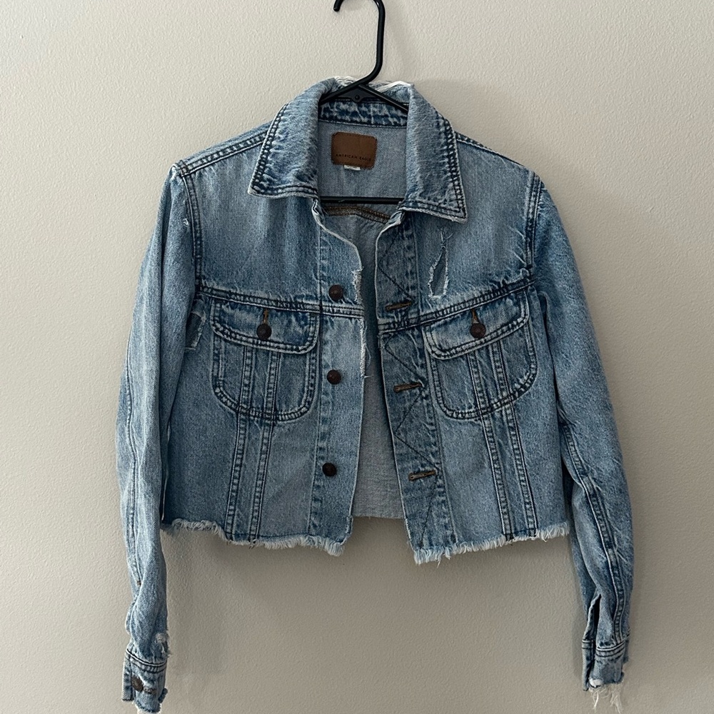 American Eagle Outfitters Light Blue Distressed Jean Jacket